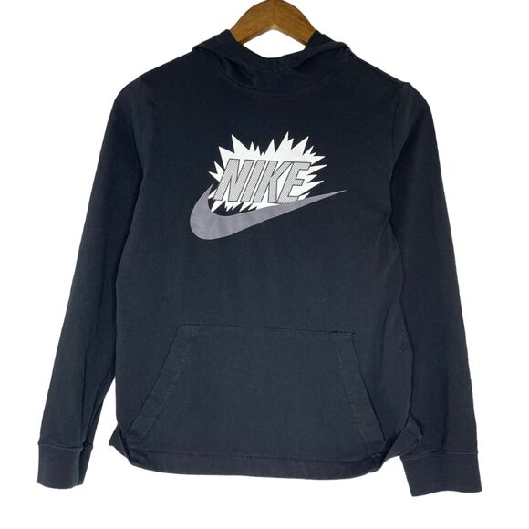 Nike Black Logo Check Pullover Hoodie Jacket Size Large Boys - Picture 1 of 9